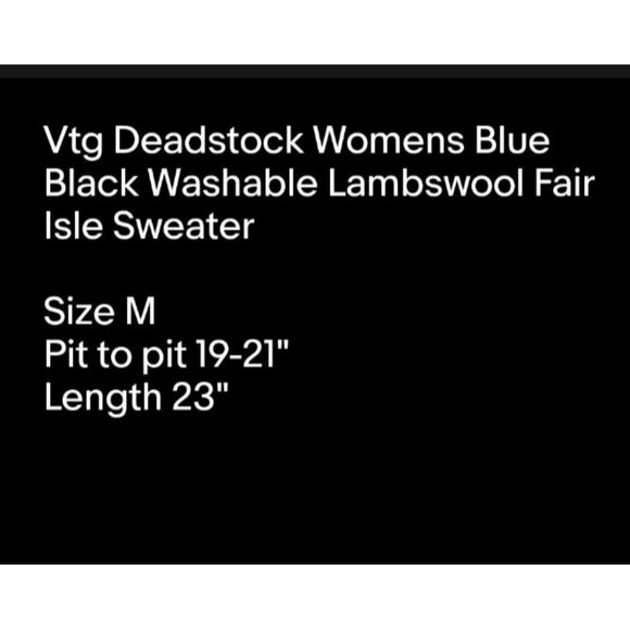 Vtg Deadstock Womens Blue Black Washable Lambswool Fair Isle Sweater Sz M - Picture 7 of 7
